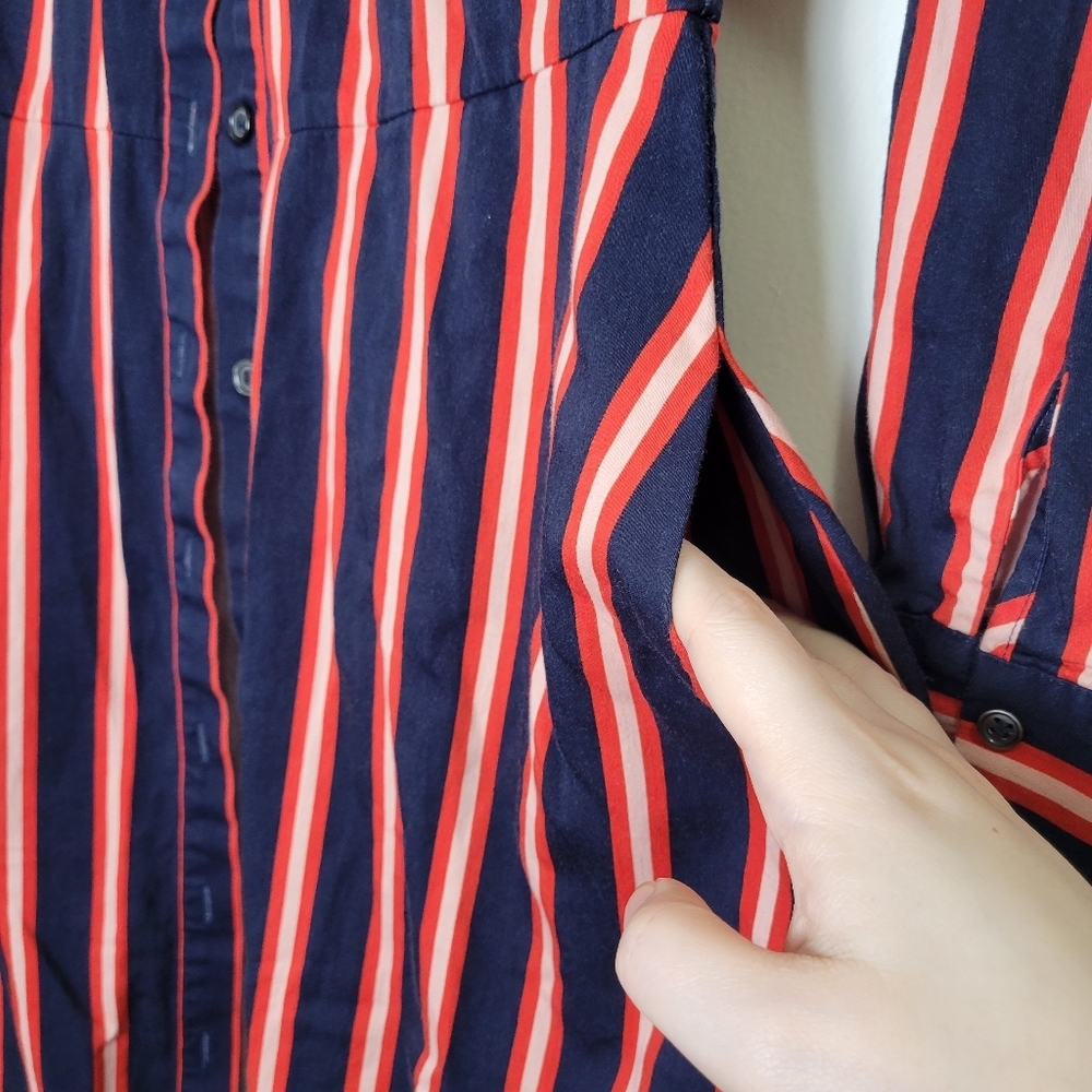 Boden Navy and Coral Stripe Midi Shirt Dress - Picture 7 of 9